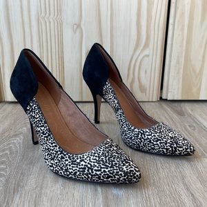 NWOT Madewell Maddie Calf Hair Heels Speckle Black size 8 (runs small)
